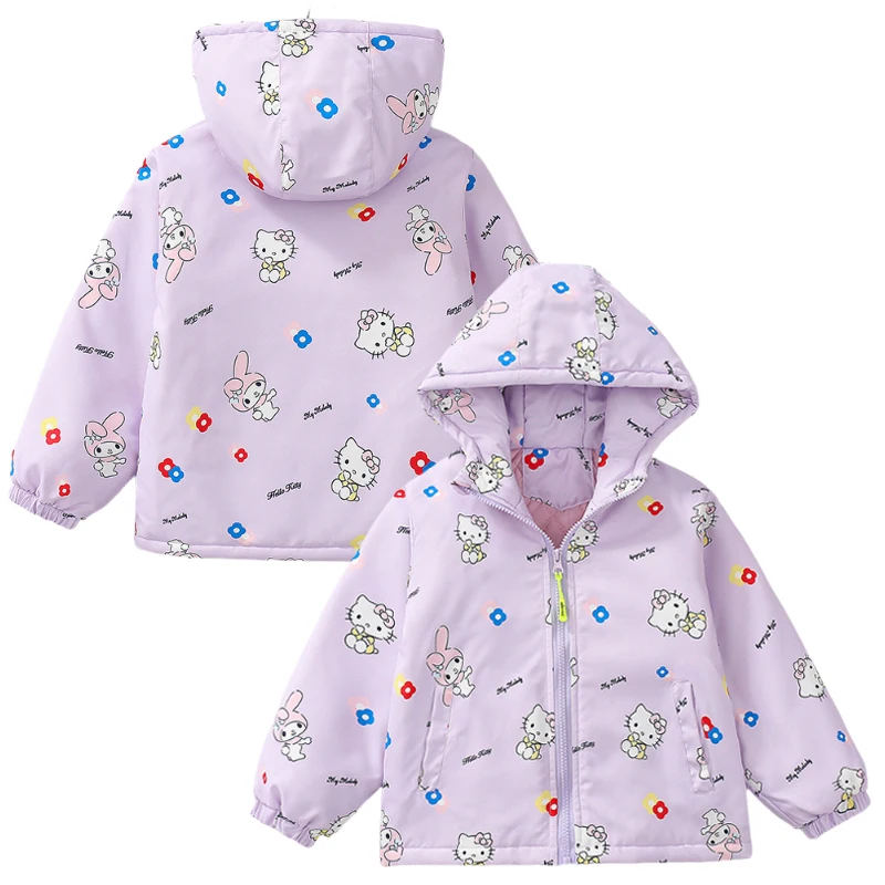 

Sanrio Baby Girls Jackets 2025 Autumn Kids Hello Kitty My Melody Thicken Cotton-Padded Clothes Hooded Coats Children Outerwear