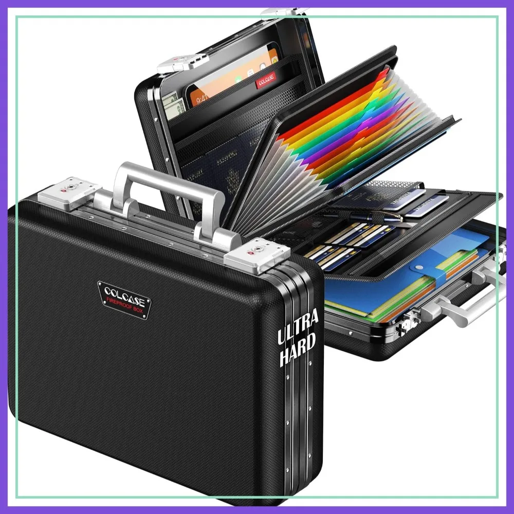 

Fireproof Document Box, Ultra Hard Case with TSA Lock, Zipperless Safe for Valuables Passports, Black
