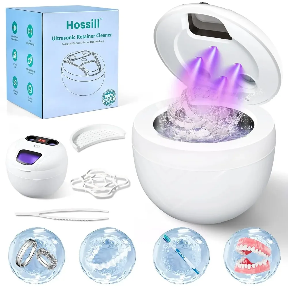 Retainer Cleaner, Upgraded Open-Window 45kHz Retainer Cleaner 200ML Dental Cleaning Pod with 4 Modes & Digital Timer
