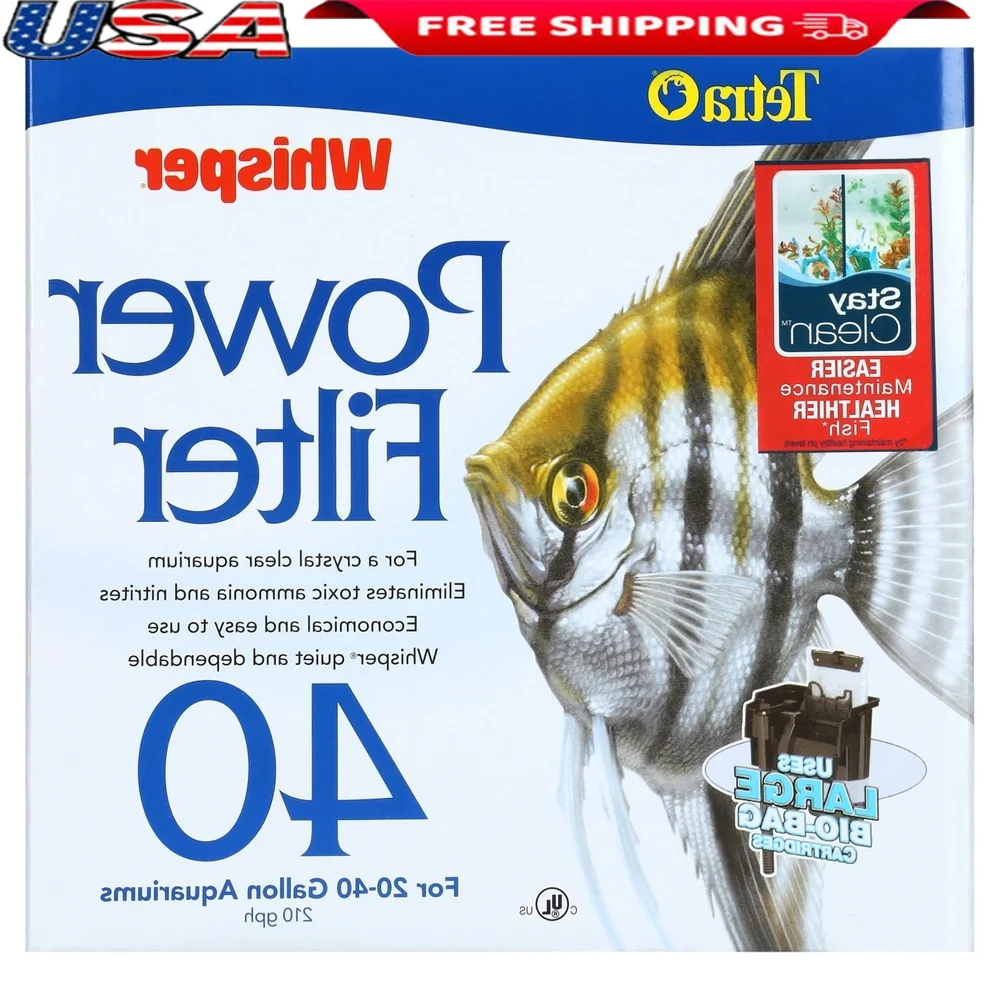 

Whisper Power Filter 40G Quiet 3-Stage Aquarium Filtration Dual-Sided Mesh Debris Odor Removal Ultra-Activated Carbon Durable
