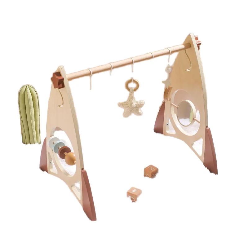 Pink Rocket Shape Wooden Baby Sports Toy Triangular Fitness Frame Baby Activity Play Gym with Hanging Pendant