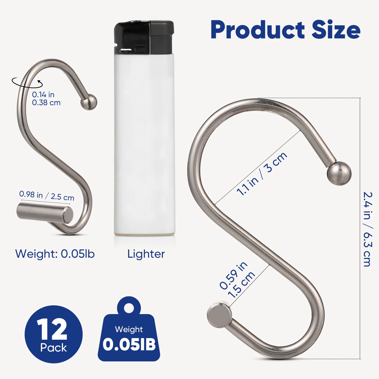 

12Pcs Chrome S Hooks Iron Heavy Load Shower Curtain Rings Hooks for Bathroom Kitchen Hanging Shower Curtain Rings