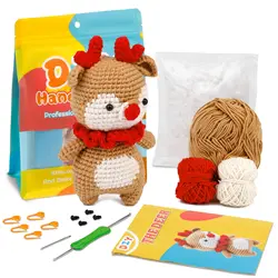 Fenrry Deer Crochet Kit Starter DIY Pack With Yarn Balls Crochet Hooks Knitting Stitch Markers Needles Instructions Accessories