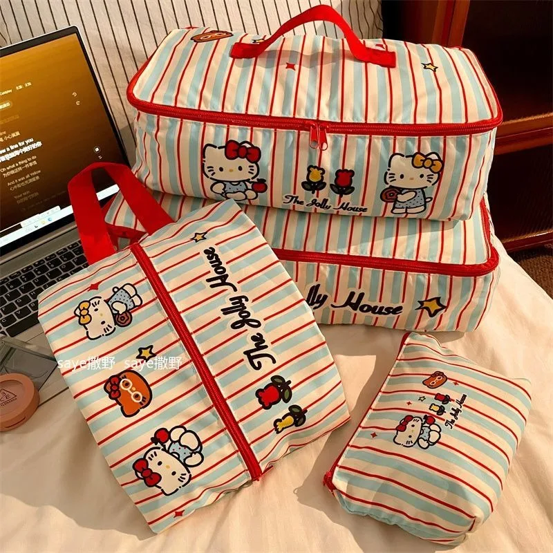 Kawaii hello kitty sanrio estudante bonito dos desenhos animados saco de armazenamento de viagem grande capacidade sacos de porção de roupas presente de aniversário para crianças