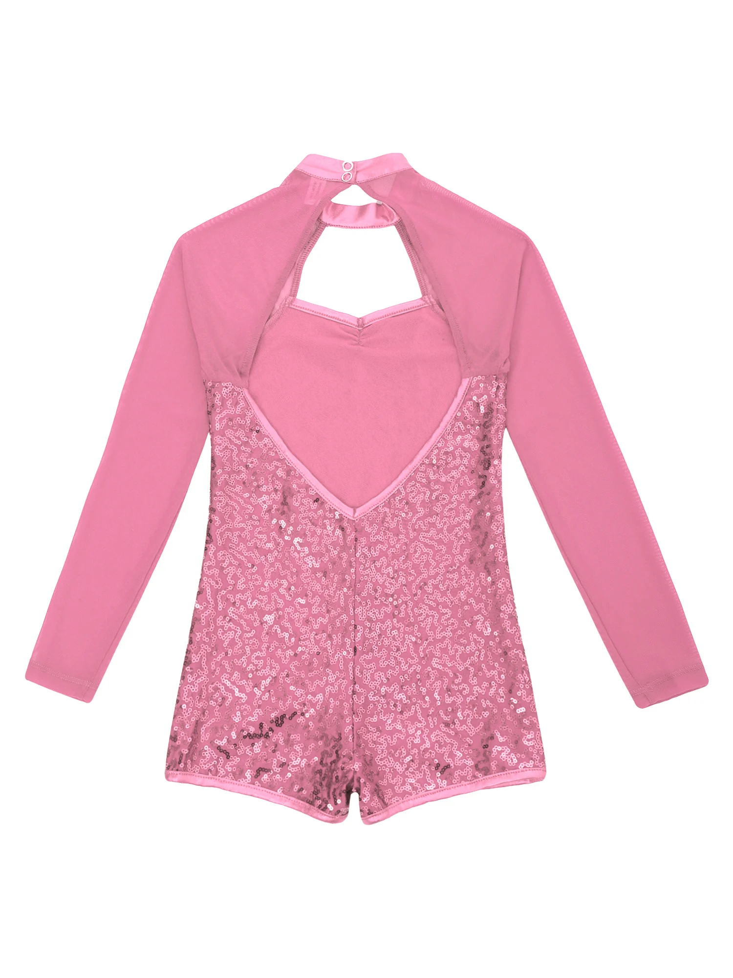 Kids Girls Sequins Ballet Dance Leotard Long Sleeves Gymnastics Hollow Front Backless Bodysuit for Stage Performance Costumes