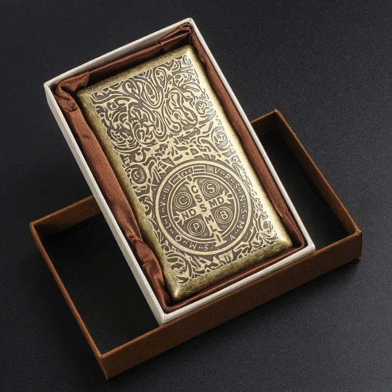 

New Vintage Metal Brass Cigarette Case with Gift Box Container 20 Pcs Cigarettes Tobacco Holder Pocket Box Storage