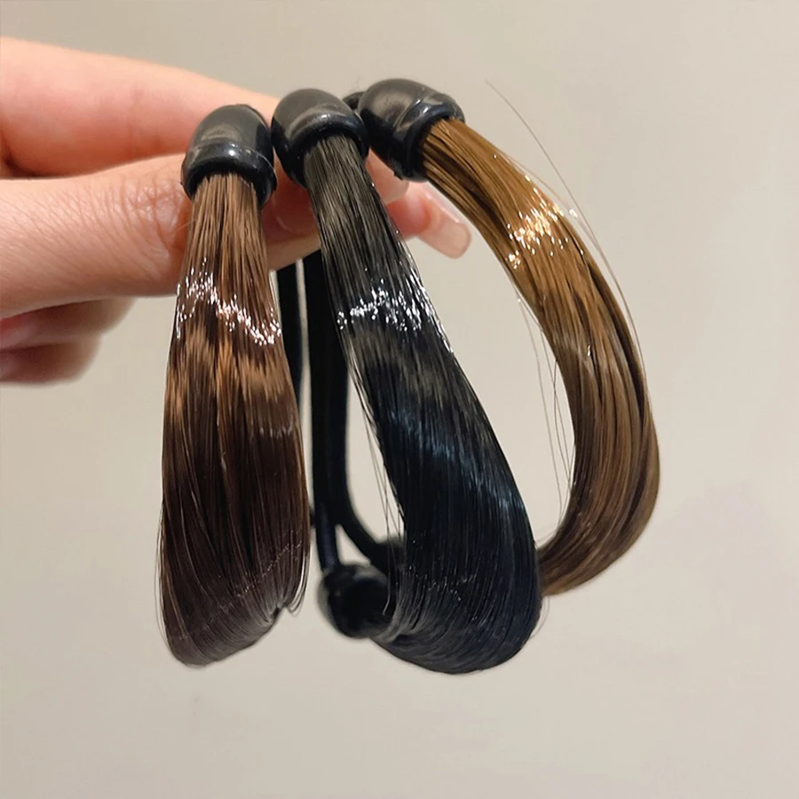 1Pc marrone nero elastico simulazione parrucca anello per capelli capelli lisci cravatta corda coda di cavallo fasce elastiche per capelli accessori