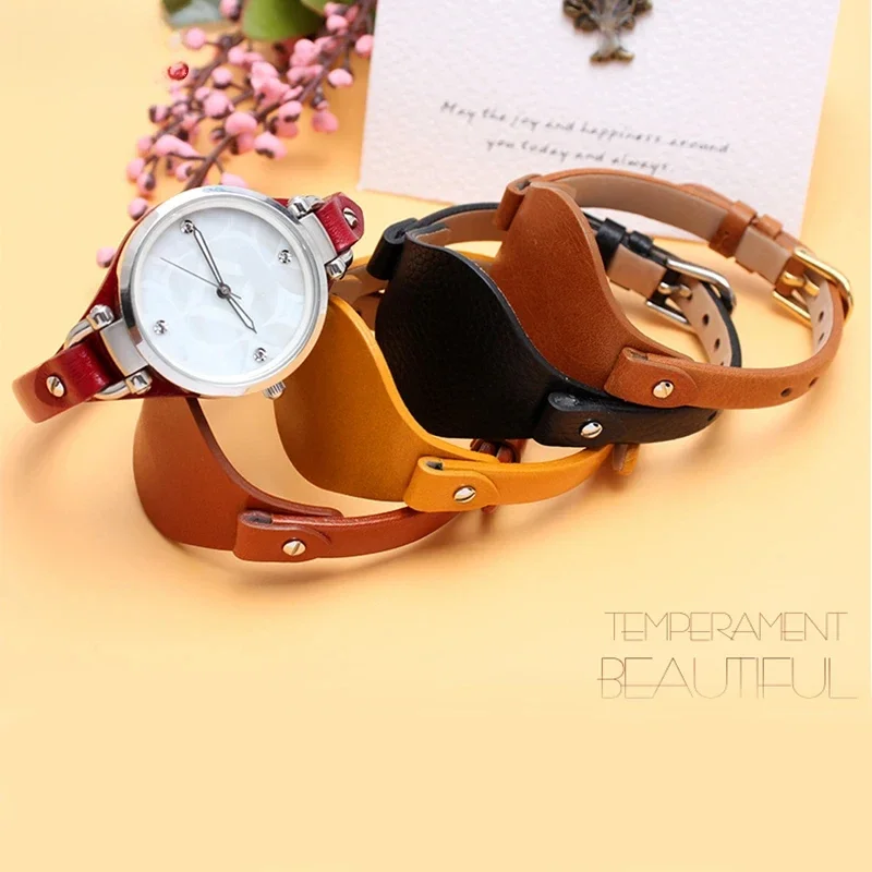 ل الأحفوري ES4176 ES4119 4026 3262 3077 4340 حزام (استيك) ساعة مع حصيرة جلد طبيعي حزام ساعة اليد النساء سوار صغير 8 مللي متر