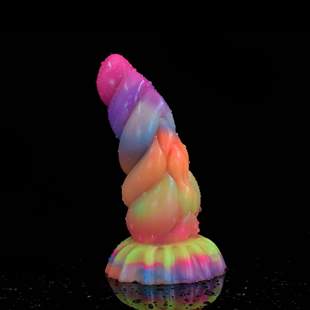 FAAK Glowing In Dark Butt Plug Silicone Curve Anal Beads Sex Toys With Suction Cup Luminous Dildo G-spot Stimulate Masturbator - view 4