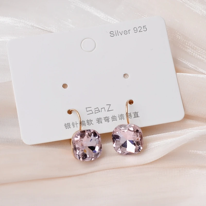 Blue Crystal Square Dangle Earrings for Women Shiny Small Geometric Statement Korean Fashion Girls Ear Jewelry Birthday Gift