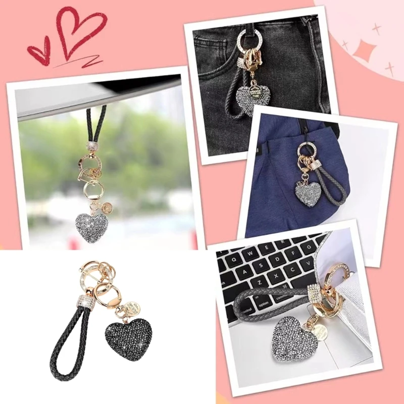 Fashionable Heart Keychain with Glittering Rhinestones Elegant Keyring Stylish Pendant for Earphone Case and Purses