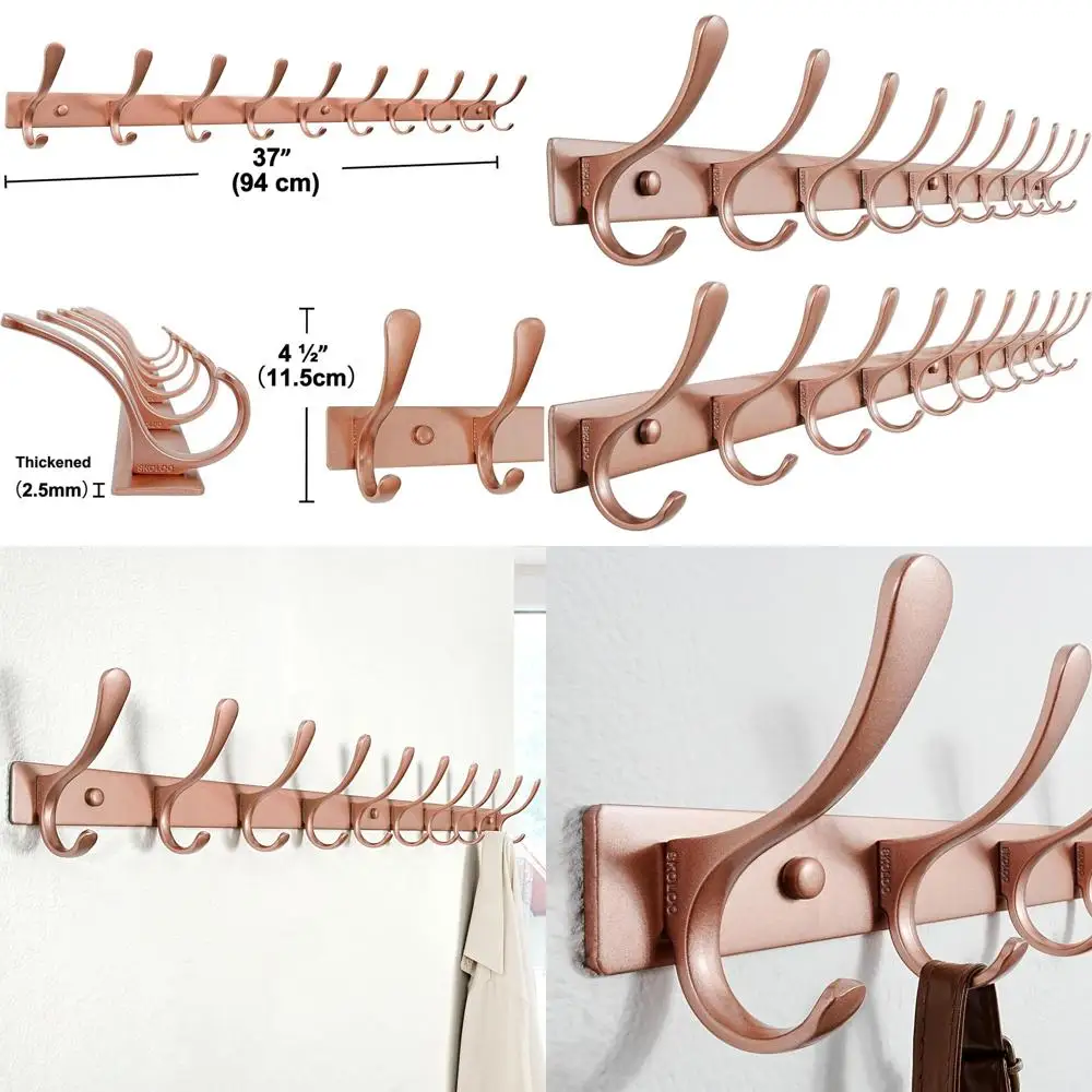 

Stainless Steel Wall Mounted Coat Rack with 10 Hooks, Pack of 2, Matte Rose Gold Finish