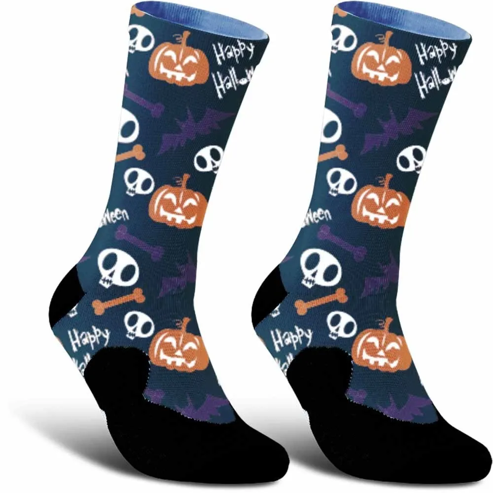 2025 New Creative Halloween Pumpkin Skull Pattern Sports Cycling Socks,Fashionable Trend,Sweat Absorbing,Durable,Bicycle Gift