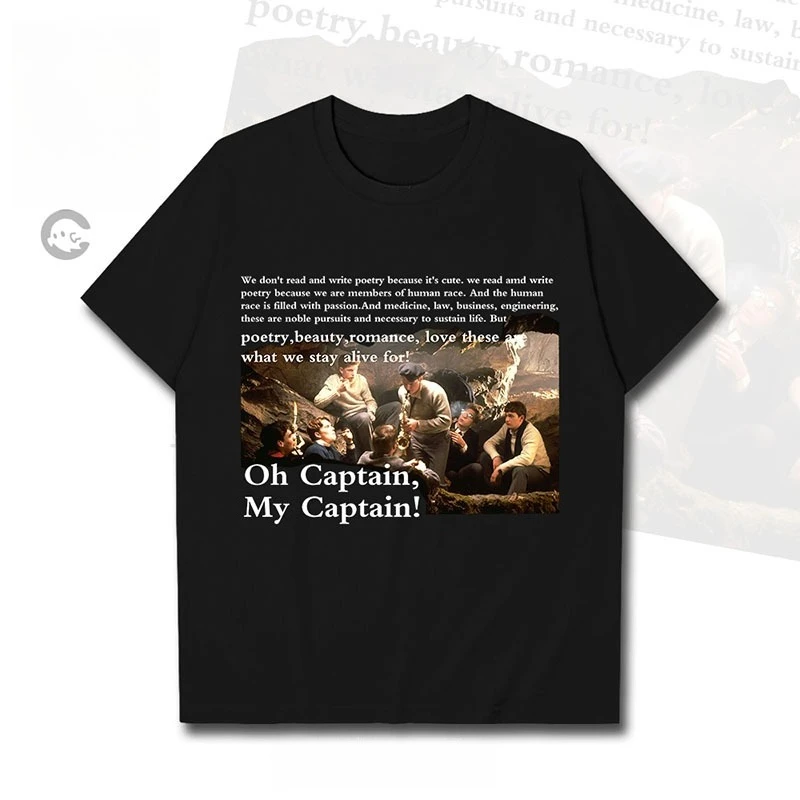 

Plus Size European and American Classic Campus Movies Death Poetry Society Text Short-sleeved T-shirt Women's Pure Cotton Tide