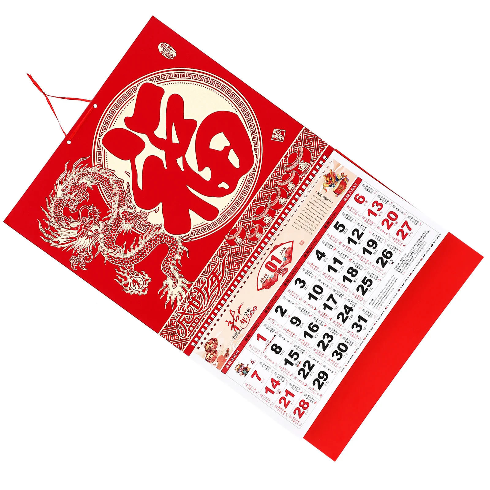 

2024 Dragon Year Wall Calendar Hanging Lunar Calendar Golden Foil Design Chinese New Year 2024 Monthly Large Size Thick Paper