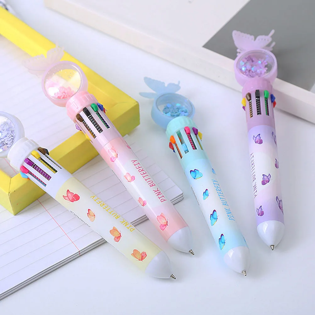4Pcs Glitter Ballpoint Pen Colorful Multifunction Portable Writing Children Supply Kids Accessory Tool Multicolor Pen