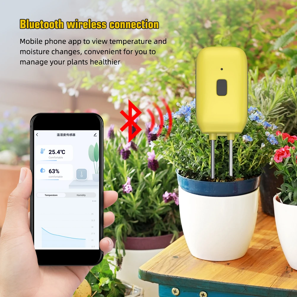 Yieryi Bluetooth Tuya Soil Tester Temp Moisture Meter Smart Plant Water Sensor Thermohygrometer Data Logger for Gardening Potted