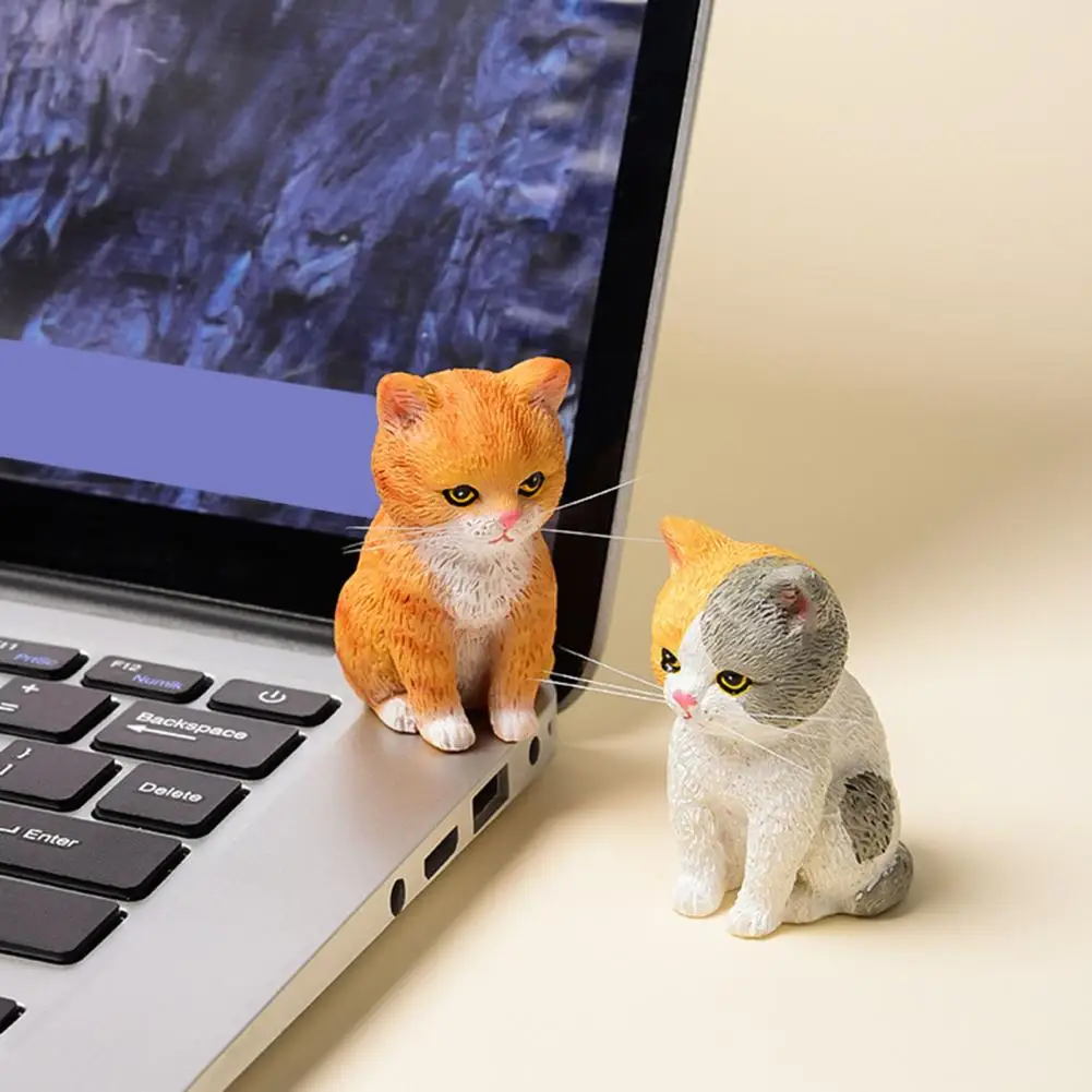 5cm Cat Ornament Resin Statue Handmade Realistic Cat Figurine Home Office Desktop Living Room DIY Miniature Ornament Decoration