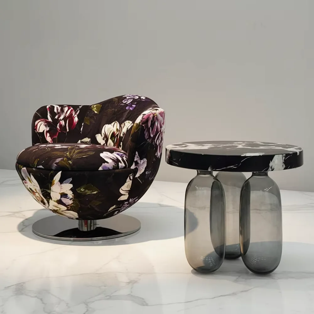 

%J Modern c Floral Print Swivel Chair Upholstered Accent Chair for Florist Shop Lounge & Retro Cocktail Bar VIP Room Decor