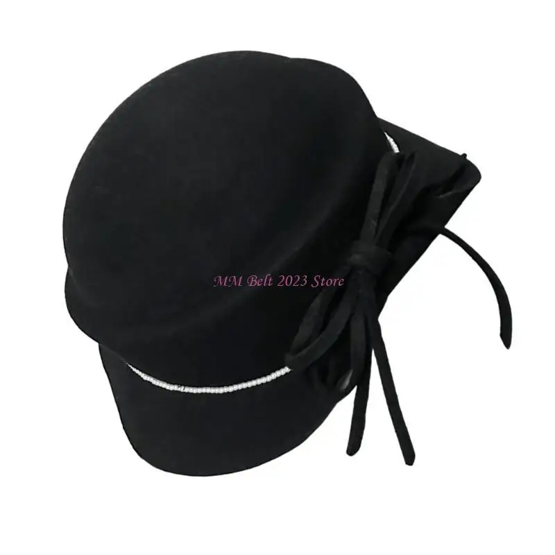 

49ME шляпа-котел с загнутыми полями и бантом для взрослых, кепки-котелки для официальных случаев, женская шерстяная шляпа-федора