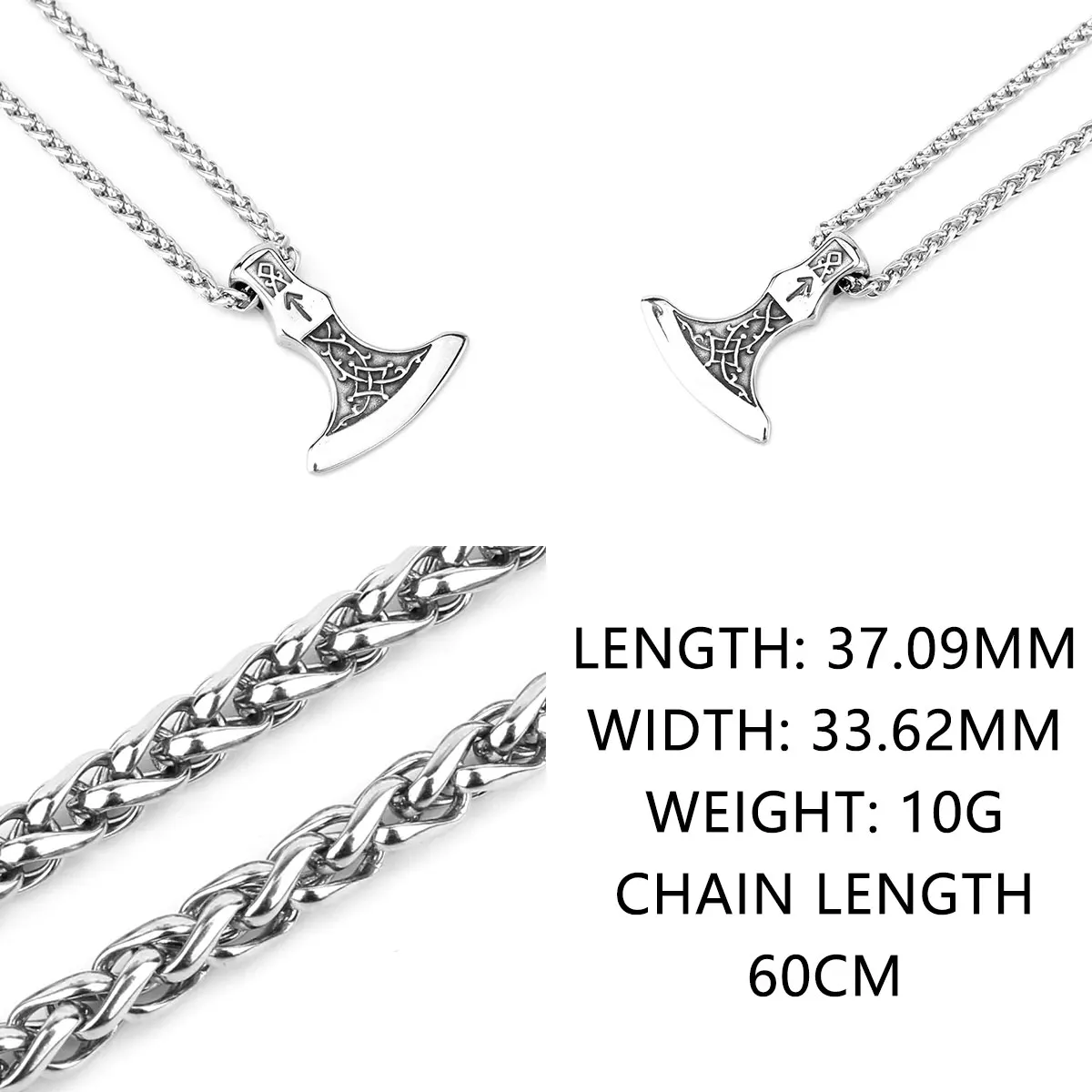 Stainless Steel Vikings Rune Axe Necklace Men\'s Nordic Fashion Thor\'s Hammer Pendant Necklace Punk Amulet Jewelry Wholesale Gift