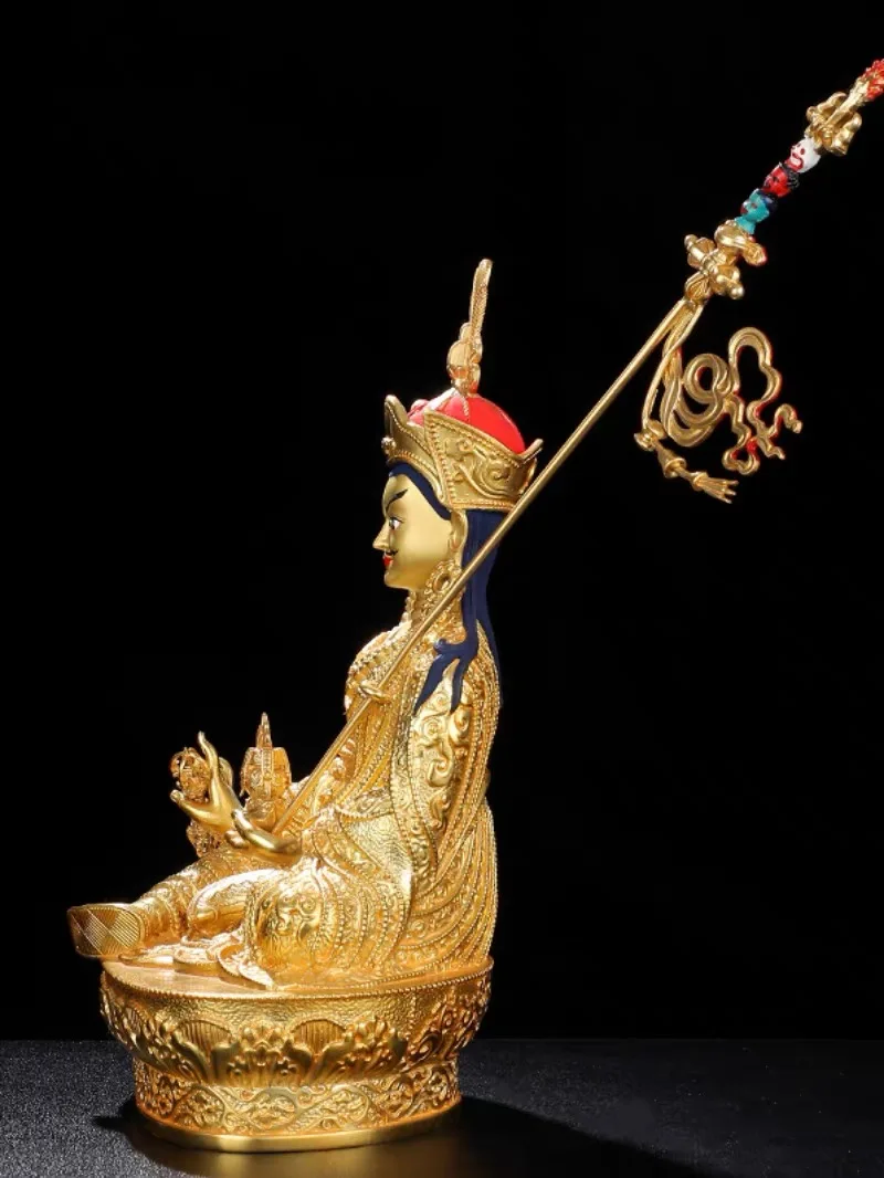 30CM 5A GOOD wholesale Buddhism supplies Temple buddha statue Padmasambhava all-powerful Gold plating copper