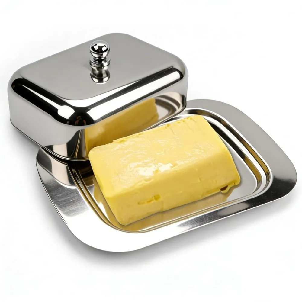 Food Grade Stainless Steel Butter Dish Butter Tray with Lid Butter Storage Container Airtight Cheese Storage Container Home Use