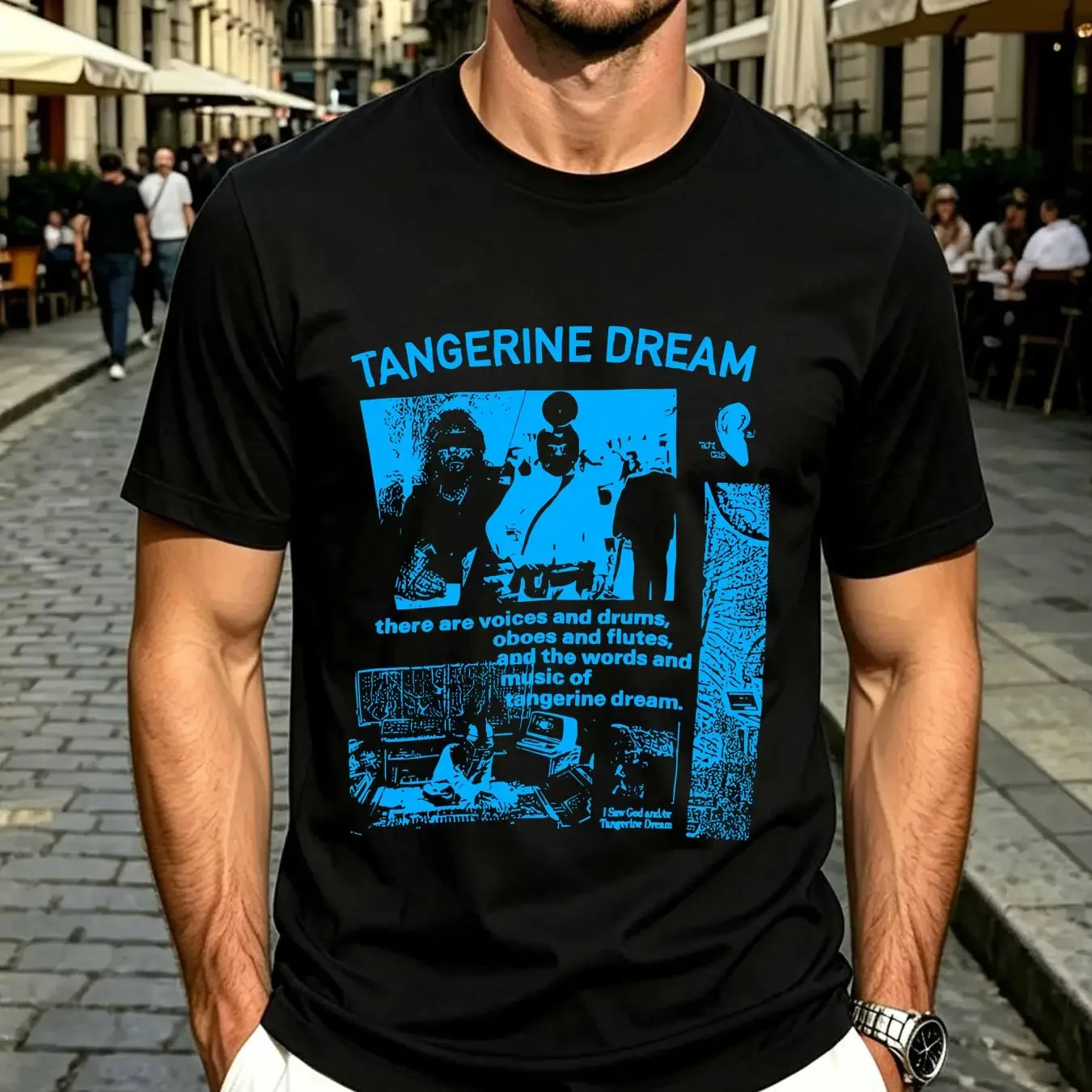 washed T Shirt Tangerine Dream Band There Are Voices Classic Black S 5XL NE2362 vintage Washed streetwear Breathable