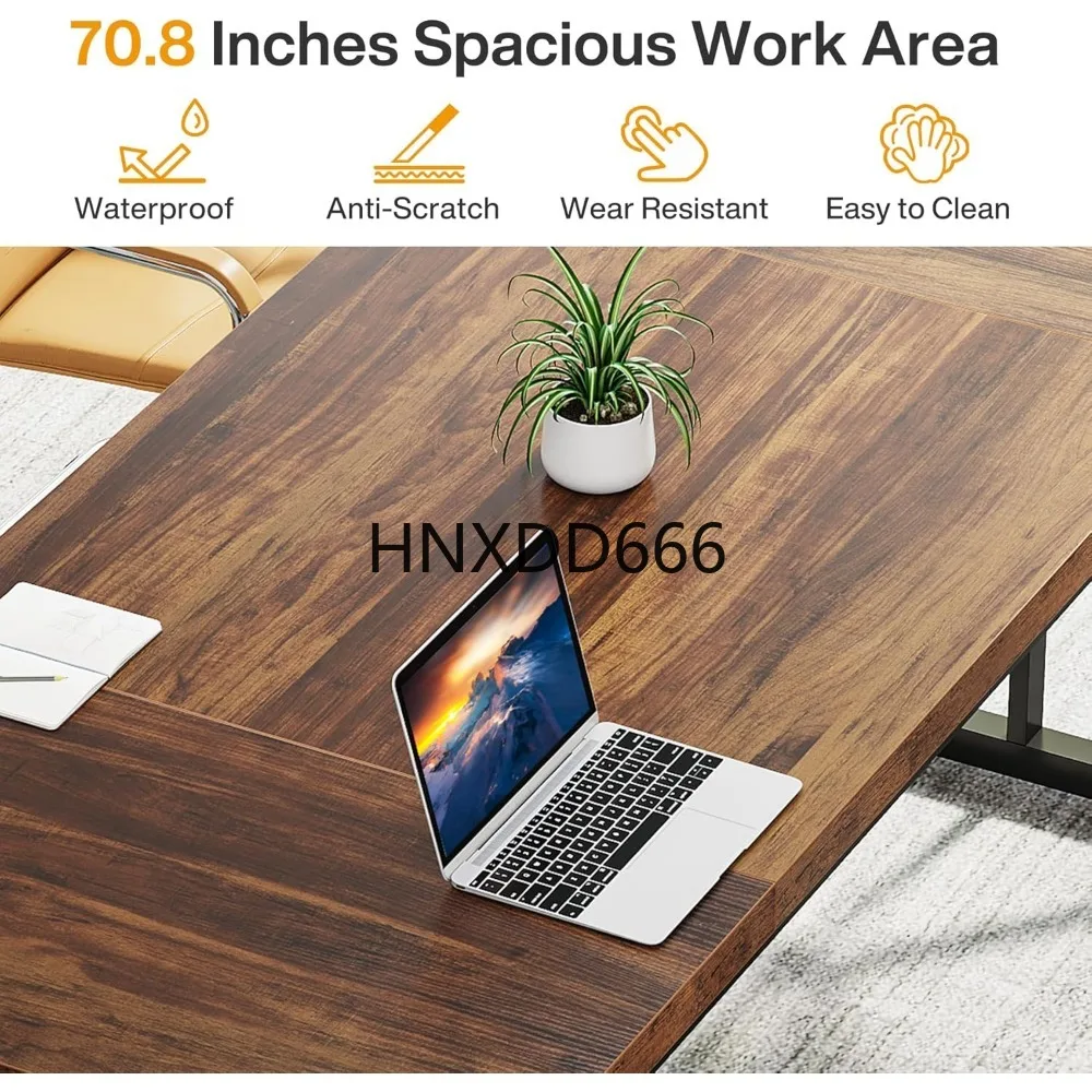 6FT Conference Table, 70.86 L x 31.49 W x 29.52 H Inches Rectangle Meeting Room Table, Rustic Wood Seminar Table Executive