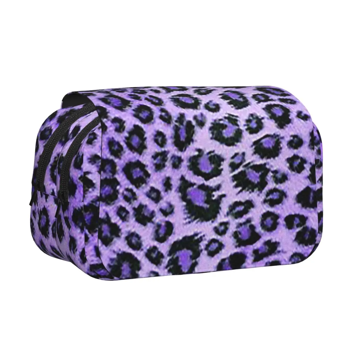 Purple Leopard Print Pencil Case Pen Holder Hard Shell Leather Large Capacity Pen Box Pencil Bag for Boys Girls School