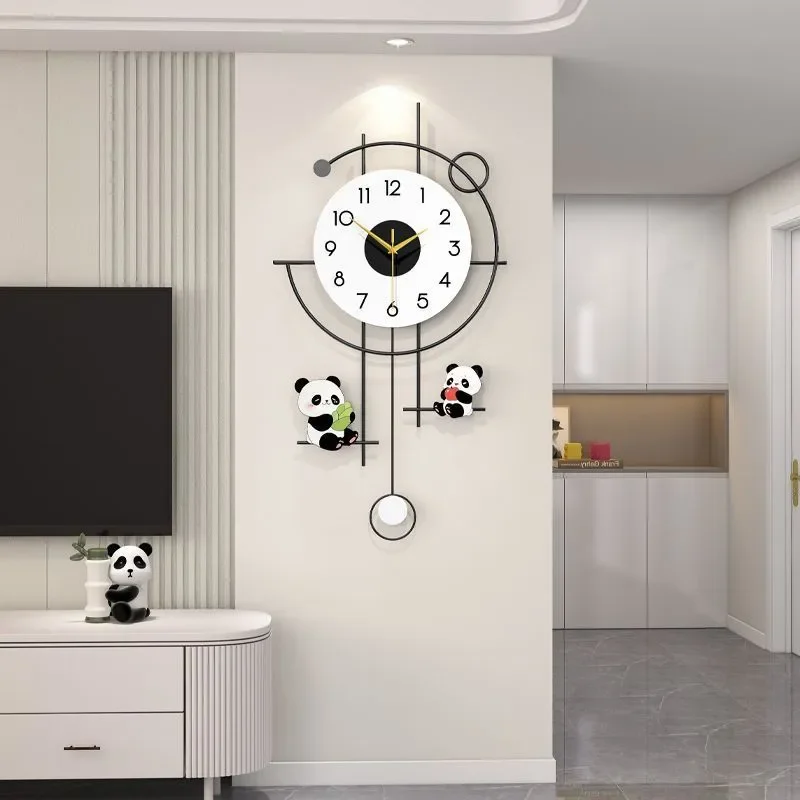 2025 New Simple Modern Light Luxury Panda Clock for Wall Living Room Silent No Punching Wall Hanging Creative Clock