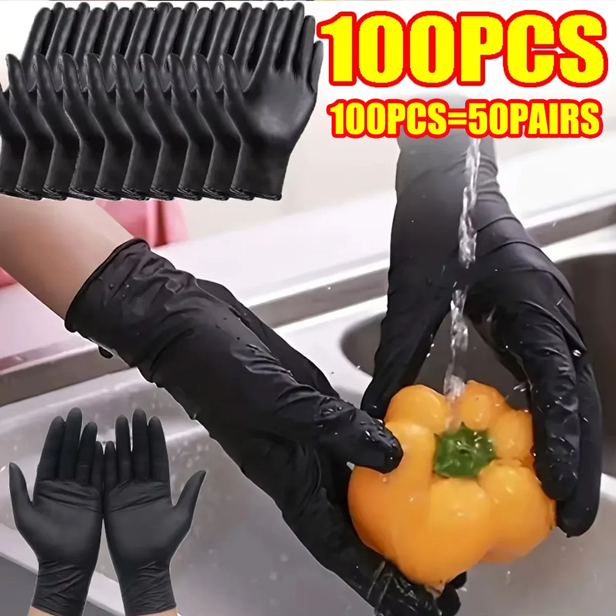 Guantes desechables de nitrilo negro para embalaje, herramientas de cocina para el hogar, tatuajes, lavado de coches, limpieza del hogar, guantes de trabajo