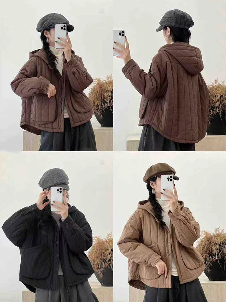 Amax LuluE Designerskie Zimowe Okrycia Wierzchnie Damskie Kurtki z Kapturem Ocieplane Wyściełane Kurtki Damskie Codzienne Luźne Grube Płaszcze Klasyczne Parki Vintage