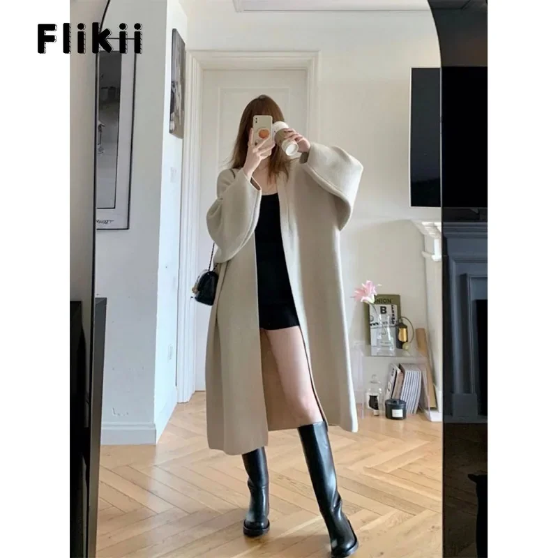 Women Chic Casual Style Solid Color Knitting Long Sleeve X-long Cardigans 2024 Winter Fashion Sexy Oversized Simple Sweater