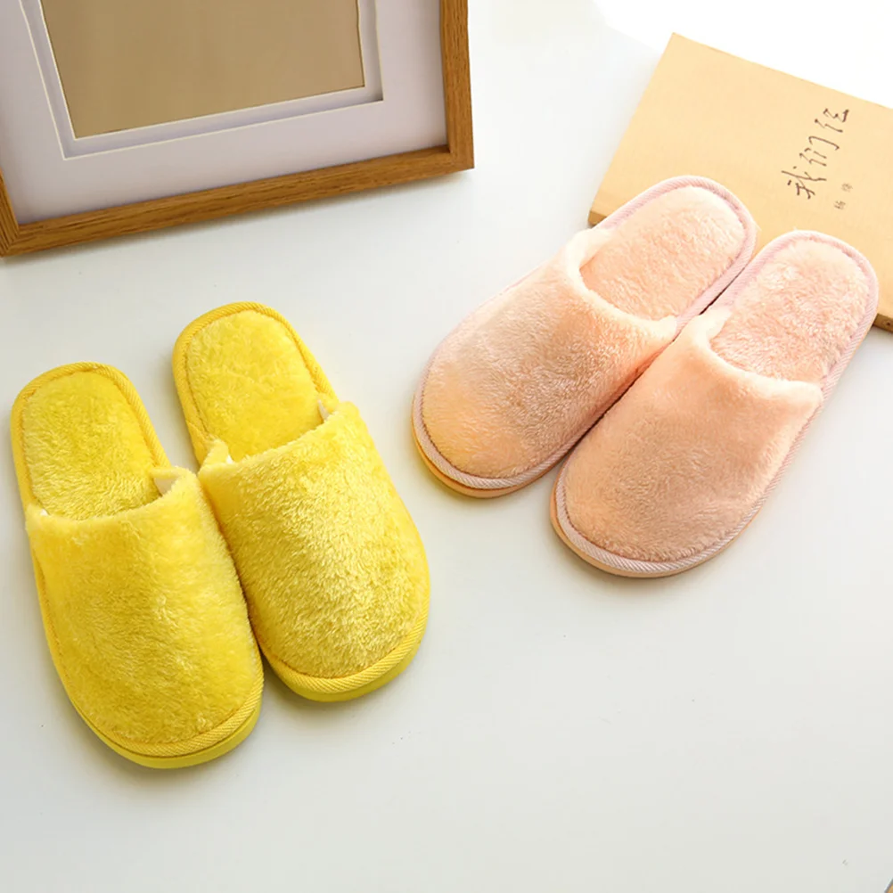 

1 Pair Cozy Warm Plush Slippers Men Women Winter Indoor Home Ciabatte Household Shoes Size 37-38 (Yellow)