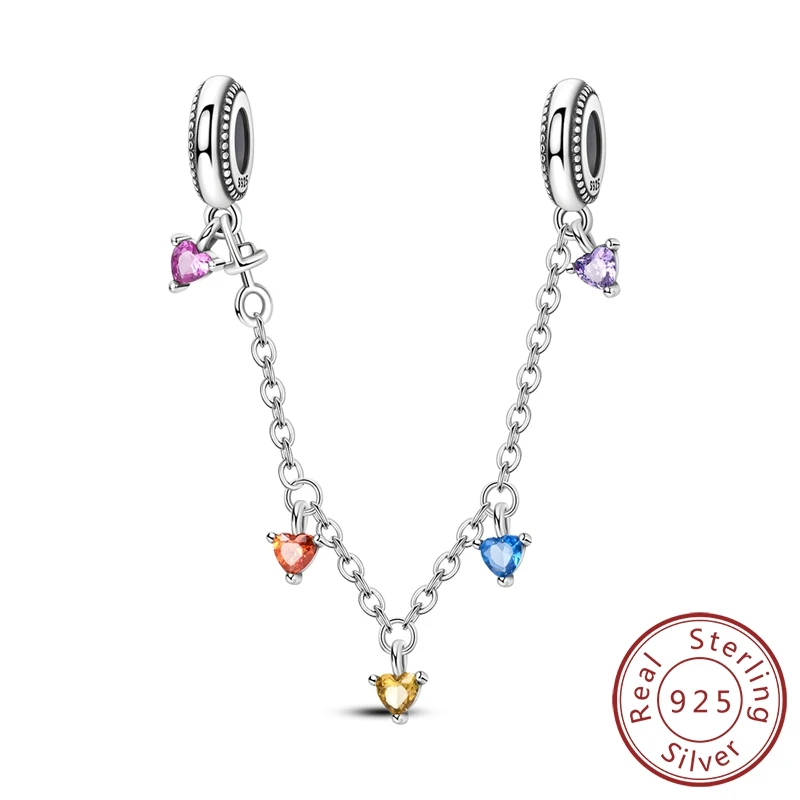 

Подвески, оригинальные стерлингового серебра 925, цветное сердце, циркон, защитная цепочка, бусины, подходят для браслета, женские украшения, сделай сам, изысканный подарок, аксессуар