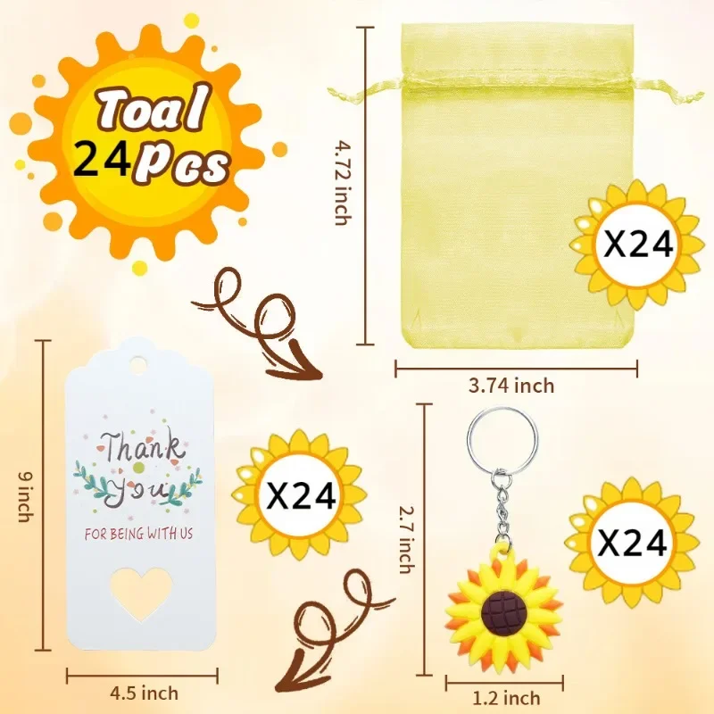 24set New Sunflower Party Gift Key Chain Wedding Birthday Party Thank You Gift Summer theme Thank you items