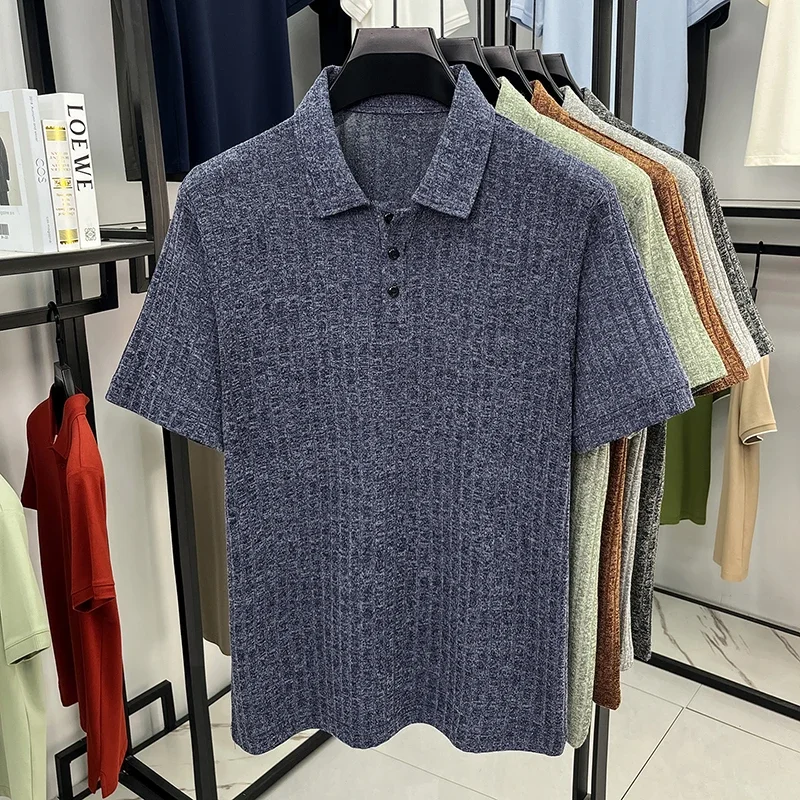 Mens Summer Polo Shirts Short Sleeve Four Way Stretch Tops For Business Meeting Urban Street Casual Outfit