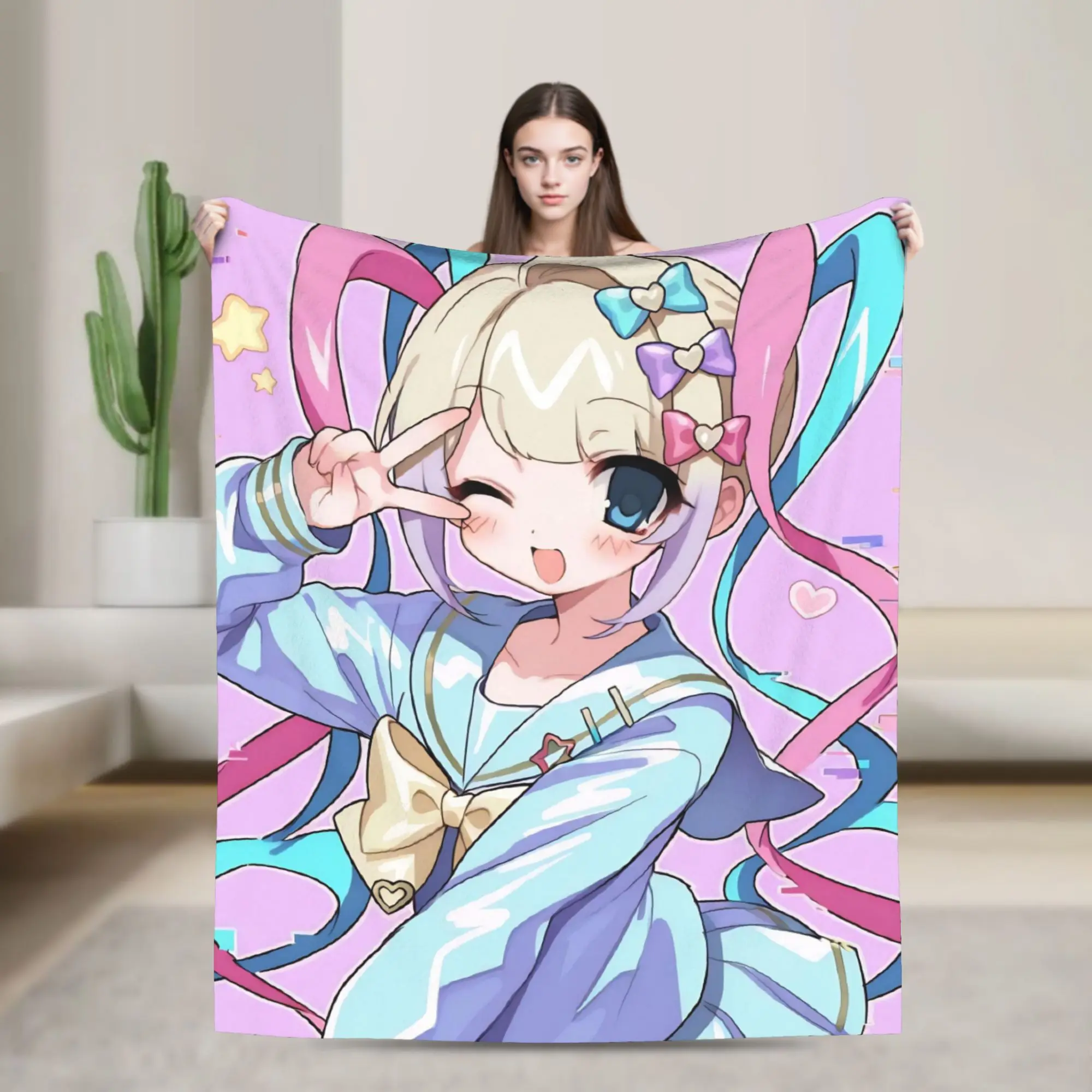 OMG kawaii Angel Blanket Fleece Needy Girl Overdose Warm Throw Blanket for Bedroom Sofa Bedspread