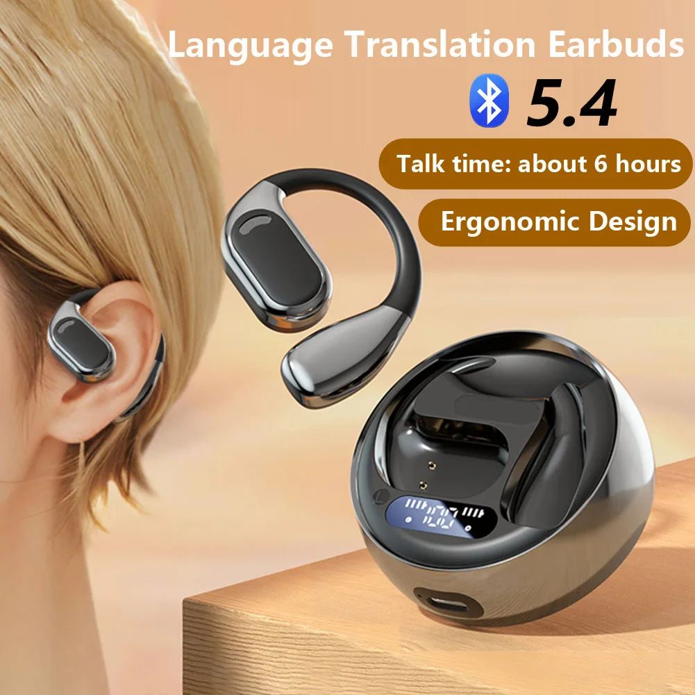 Smart AI Language Translation Earbuds BT 5.4 Real-time Two-Way Earbuds Noise Cancelling Translation Earphones for Business Sport