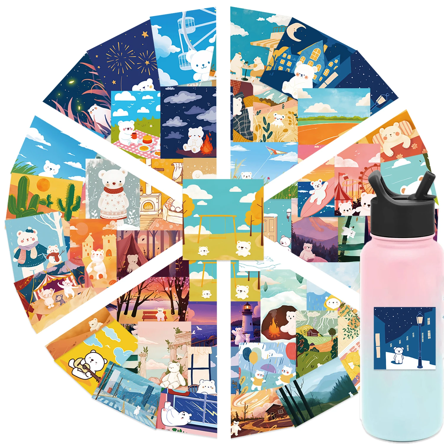 50pcs Cartoon Landscape Illustration stickers Scenery Decals Scrapbook Laptop Phone Guitar Luggage Graffiti Sticker Toy