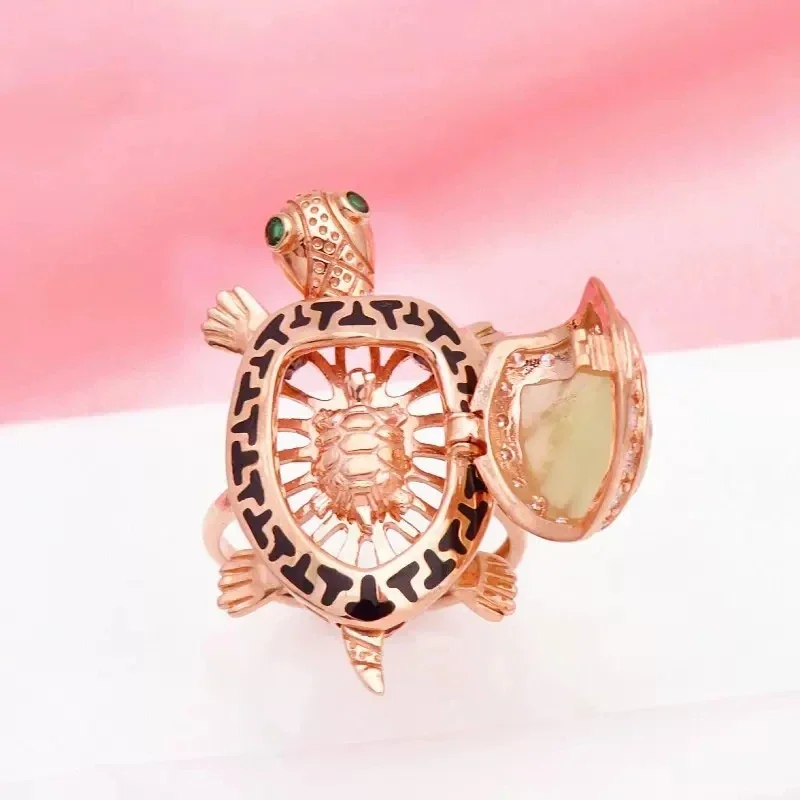 Creative Fashion New in Exquisite Turtle Rings for Women Charming Party Copper Plated Rose Gold Jewelry Opening