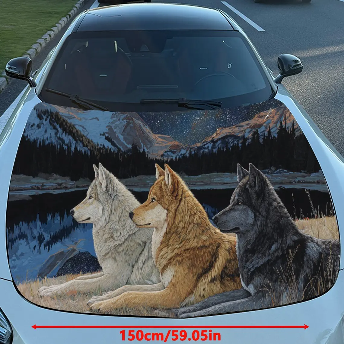 Wolves Gaze Distance Car Hood Sticker PVC Self Waterproof Stick, Striking Auto Exterior Accessories Decor Protect Gift for Lover