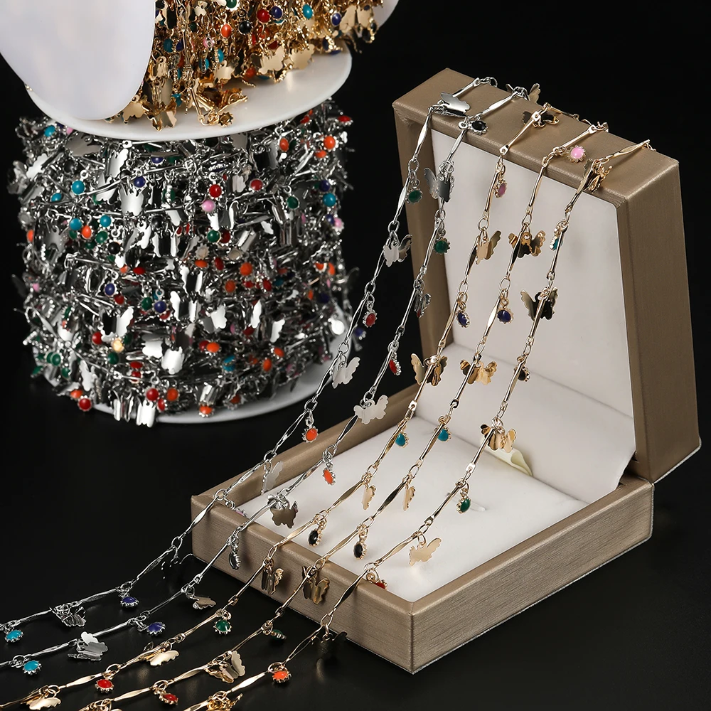 

1Meter/Lot Copper Butterfly Chain Beaded KC Gold/Rhodium Color Chain Beads for Jewelry Making DIY Bracelet Necklace Accessories