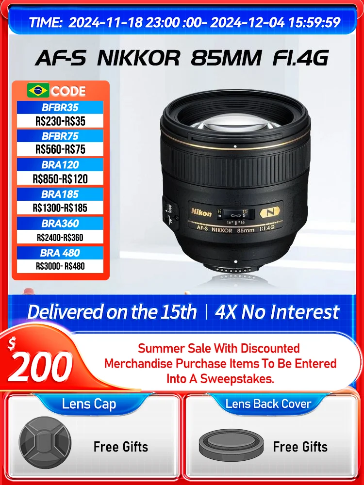 Nikon Nikkor AF-S 85mm F1.4G 85mm F1.8G 85mm F3.5G 58mm F1.4G Full Frame Long Zoom Prime DSLR Camera Lens for D850 85 1.4（Used）