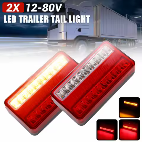 2pcs Tractor Rear Light 12V-80V Boat Trailer Tail Light Truck Brake Turn Signal RV Camper Caravan Taillight Reflector Amber Red