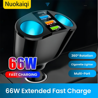 66W USB Car Charger QC3.0 PD30W: 5-Port 4-Adapter Power Socket Splitter with LED Display & 360° Rotation – Ultimate Multi-Functi