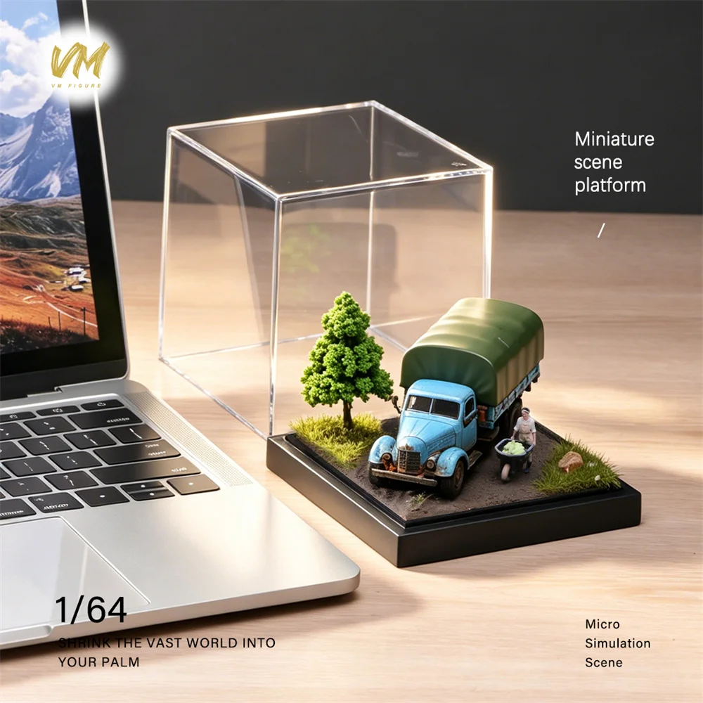 Car Model Scene Base Acrylic Cover Vehicles Display Box Highway Race Track Grass Mud Roads Miniature Figure Doll Home Decor Gift