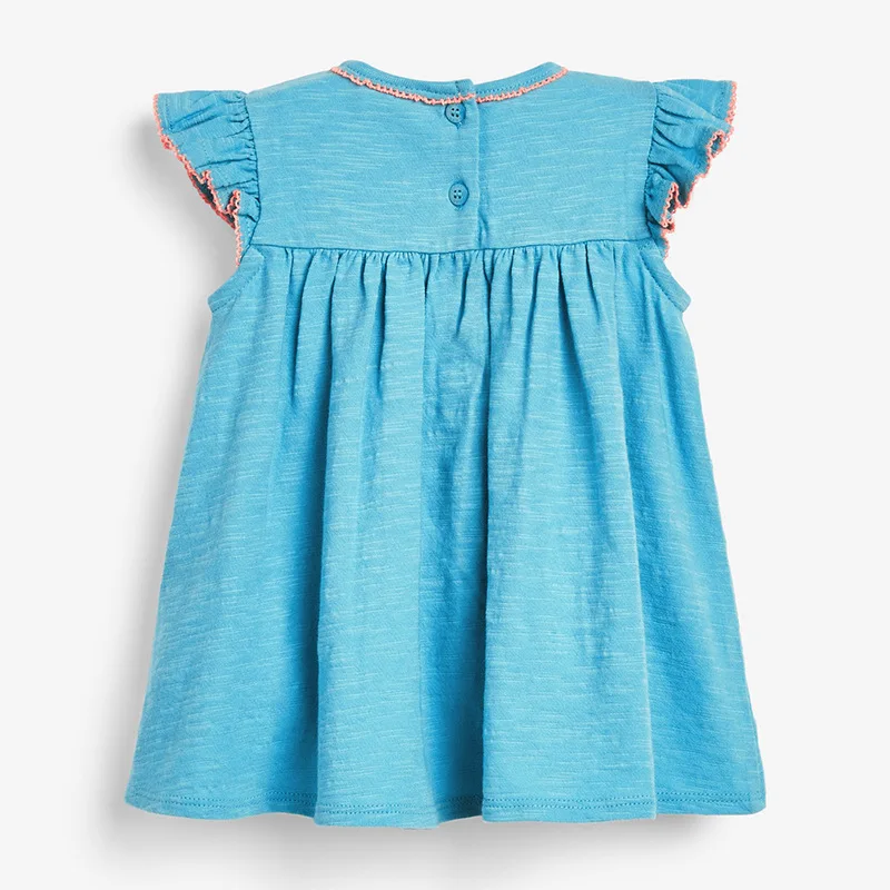 Little maven Baby Girls 2024 Casual Clothes Children Lovely Blue Flower Dress Cotton for Kids 2-7 year