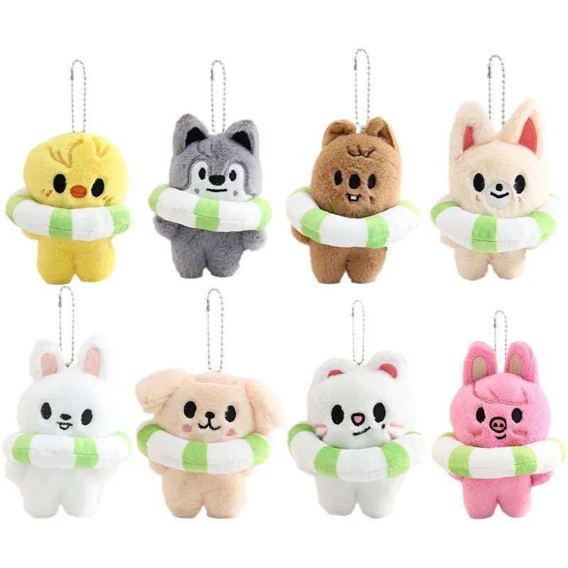 

SKZOO Stray Kids Plush Swimming Circle Doll Keychain Multiple Cartoon Animal Hanging Accessories Fashion Bag Pendant Children's